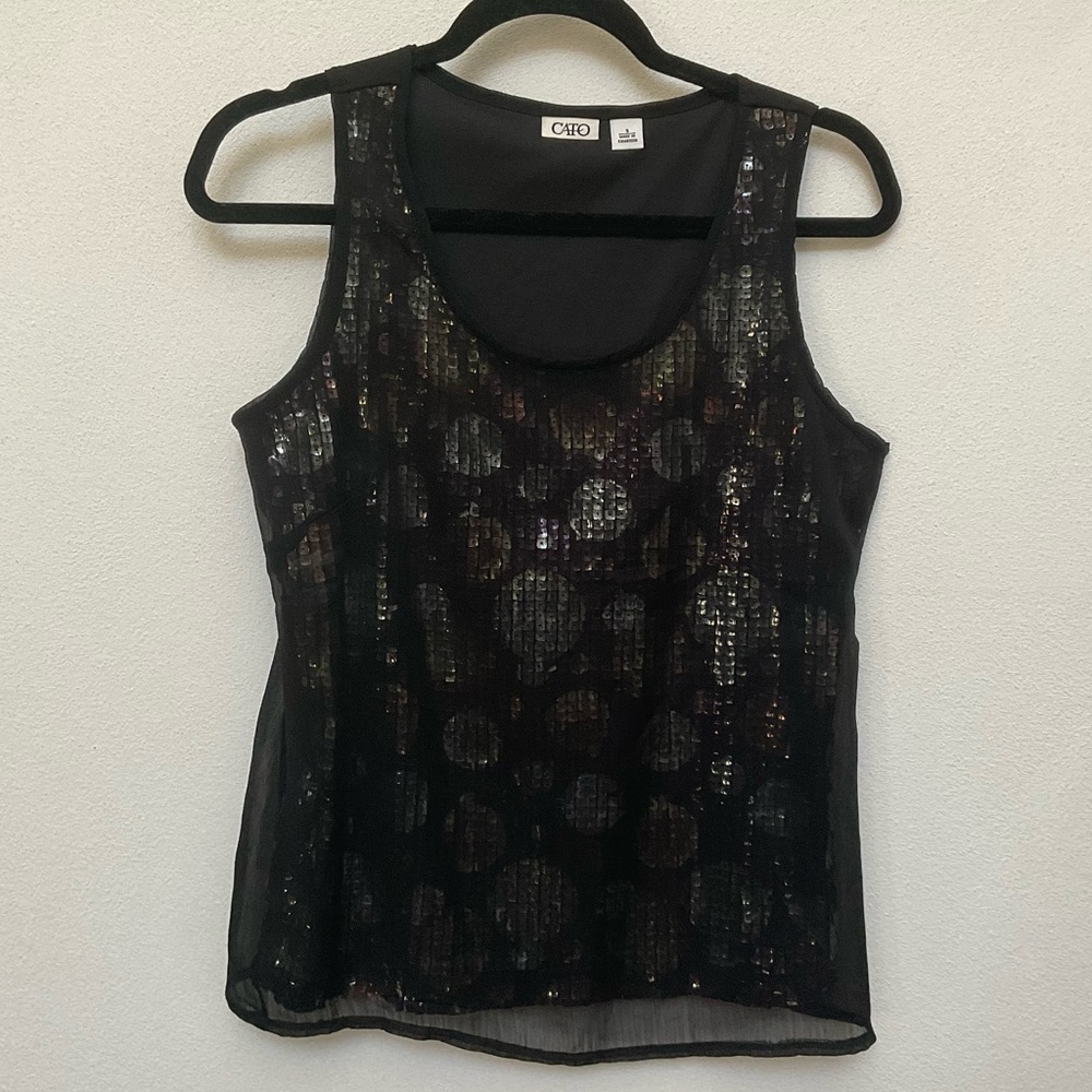 Cato Black Tank With Multicolor Polka Dot Sequin Front Size S Sparkle Event